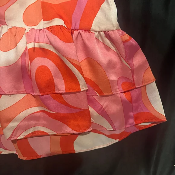 Retro Groovy 70s Spring Fun Dress Puff Sleeves Flounce Tiered Ruffle Size Large - Picture 2 of 4